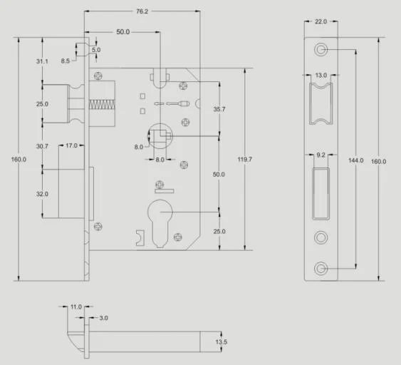 door lock body size