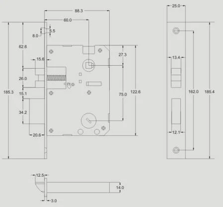 mortise lock body size