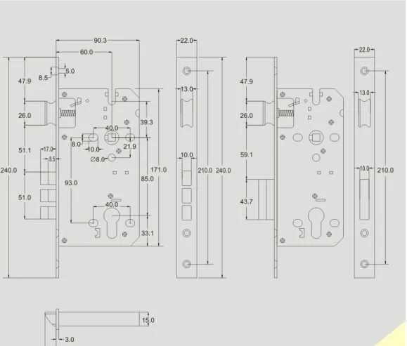door lock body drawings size